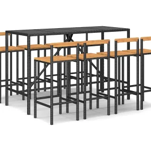 Arcata 9-delige Tuinbarset poly rattan en massief acaciahout zwart Arcata 9-delige Tuinbarset poly rattan en massief acaciahout zwart