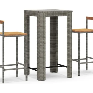 Arvind 3-delige Tuinbarset poly rattan en massief acaciahout grijs Arvind 3-delige Tuinbarset poly rattan en massief acaciahout grijs