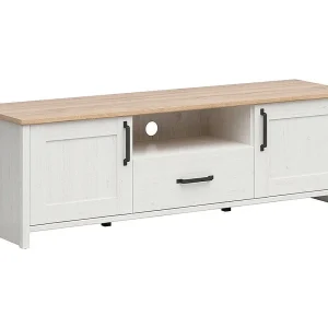2-deurs TV-meubel met 1 lade 160 cm Aksel Wit en Hout 2-deurs TV-meubel met 1 lade 160 cm Aksel Wit en Hout