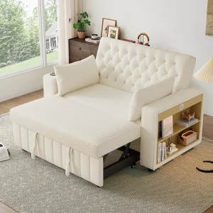 2-zits slaapbank met opbergruimte, bekerhouder, USB-aansluiting, modern chenille-design, beige (140x137x84 cm) 2-zits slaapbank met opbergruimte, bekerhouder, USB-aansluiting, modern chenille-design, beige (140x137x84 cm)