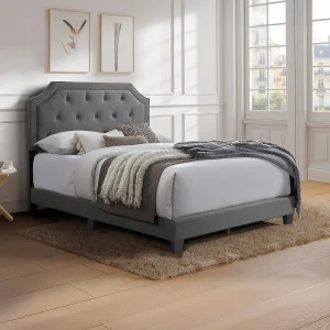 Bed 140 x 190 cm met gecapitonneerd hoofdbord lichtgrijs + matras – ANDEYO