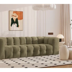 4-zitsbank, comfortbank BALOO, stof Schenille, olijfgroen