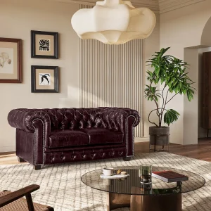 Tweezitsbank Chesterfield BRENTON 100% buffelleer – cherry Tweezitsbank Chesterfield BRENTON 100% buffelleer – cherry