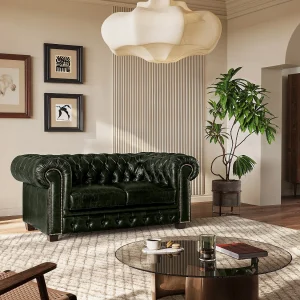 Tweezitsbank Chesterfield BRENTON 100% buffelleer – groen Tweezitsbank Chesterfield BRENTON 100% buffelleer – groen