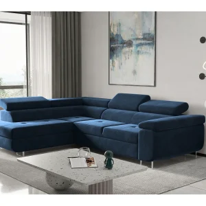 ATOM hoekbank met slaapfunctie, Monolith stof, donkerblauw, links