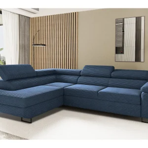 ATOMIC hoekbank met slaapfunctie, Poso stof, donkerblauw, links ATOMIC hoekbank met slaapfunctie, Poso stof, donkerblauw, links