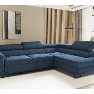 ATOMIC hoekbank met slaapfunctie, Poso stof, donkerblauw, rechts ATOMIC hoekbank met slaapfunctie, Poso stof, donkerblauw, rechts