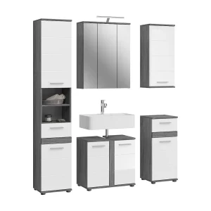 Badkamermeubelset WILLIAM – Donkergrijs en wit – 164x191x34 cm – Met LED Badkamermeubelset WILLIAM – Donkergrijs en wit – 164x191x34 cm – Met LED