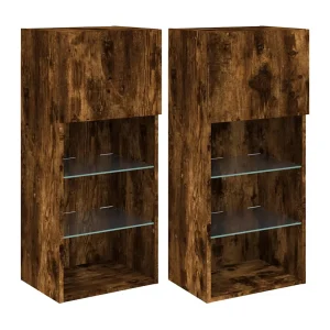 Almar  Tv-meubels met LED-verlichting 2 st 40,5x30x90 cm gerookt eiken