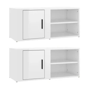 Arnaldo  Tv-meubels 2 st 80×31,5×36 cm bewerkt hout hoogglans wit