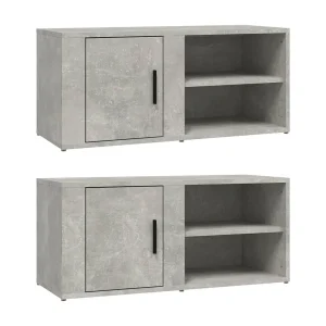 Arnaldo  Tv-meubels 2 st 80×31,5×36 cm bewerkt hout betongrijs