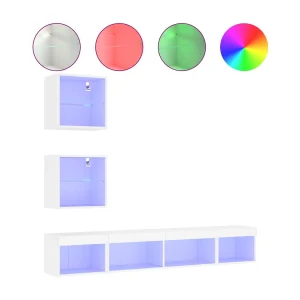 Anthea 5-delige Tv-wandmeubelset met LED-verlichting bewerkt hout wit Anthea 5-delige Tv-wandmeubelset met LED-verlichting bewerkt hout wit