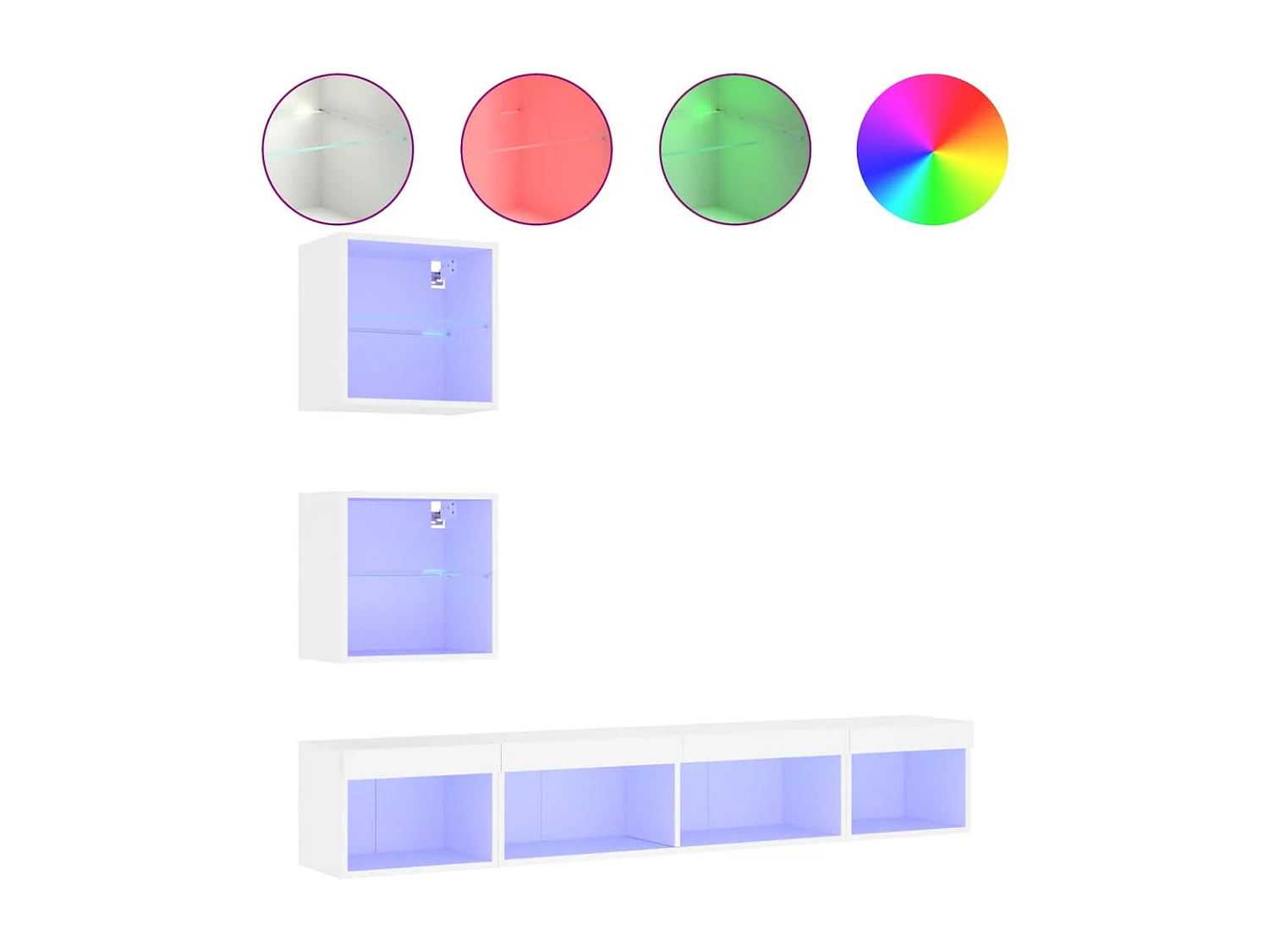 Anthea 5-delige Tv-wandmeubelset met LED-verlichting bewerkt hout wit