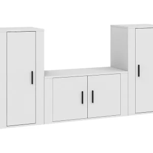 Agnetha 3-delige Tv-meubelset bewerkt hout wit Agnetha 3-delige Tv-meubelset bewerkt hout wit