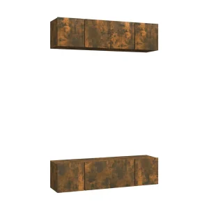 Assumption Tv-meubelen 4 st 60x30x30 cm bewerkt hout gerookt eikenkleurig Assumption Tv-meubelen 4 st 60x30x30 cm bewerkt hout gerookt eikenkleurig
