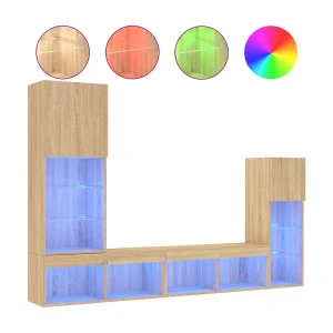 Aylrik  4-delige Tv-wandmeubelset met LED bewerkt hout sonoma eiken