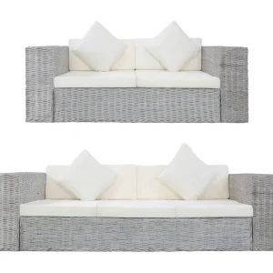 2-delig Bankstel met kussens natuurlijk rattan grijs 2-delig Bankstel met kussens natuurlijk rattan grijs
