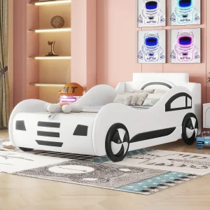 Autobed 90×200 cm wit met lattenbodem, onderste opbergruimte, sportief en speels kinderbed Autobed 90×200 cm wit met lattenbodem, onderste opbergruimte, sportief en speels kinderbed