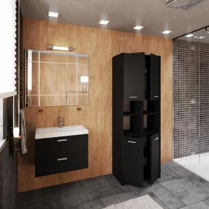 Badkamer kolomkast 30 cm zwart – vrijstaand opbergmeubel
