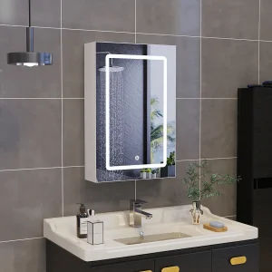 Badkamermeubel met spiegel, LED, verstelbare plank – 70x15x60 cm Wit Badkamermeubel met spiegel, LED, verstelbare plank – 70x15x60 cm Wit