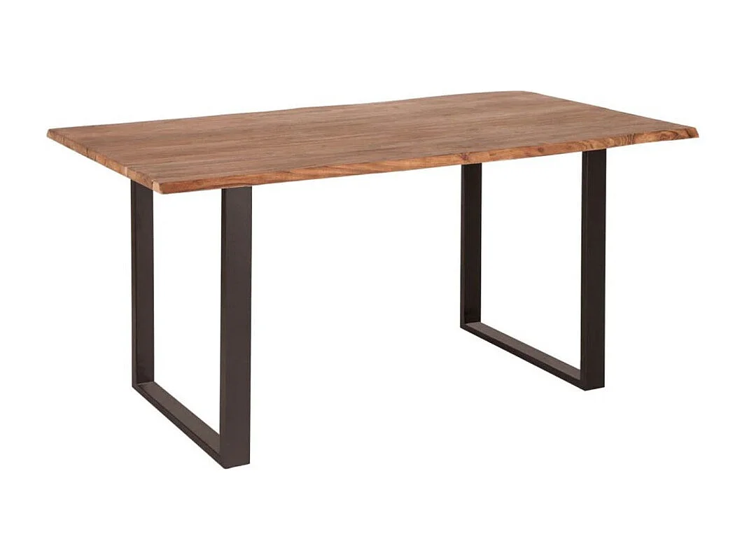 ARKAYA tafel 160 cm Gelakt wild acaciahouten blad Zwarte metalen U-poten Industriële stijl