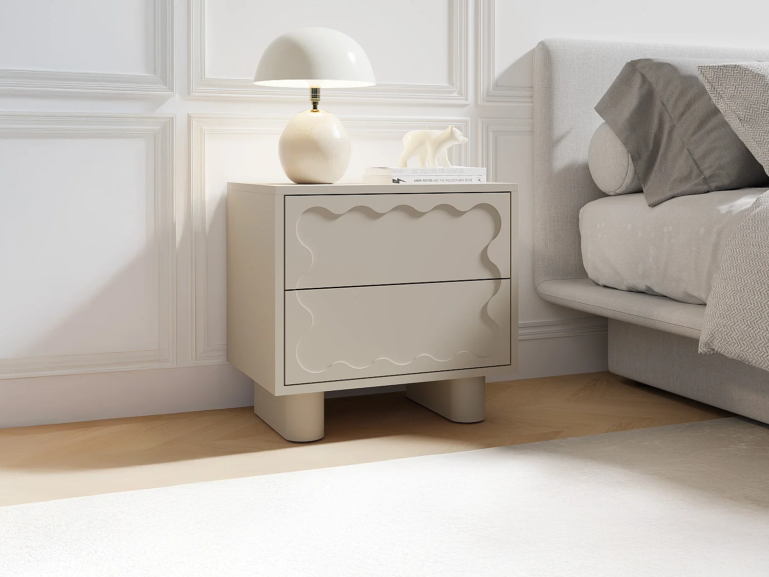 Nachtkastje set van 2 met 2 lades van mdf beige - ANEZA