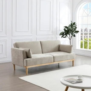 Driezitsslaapbank klikklak in beige stof AMBRILO
