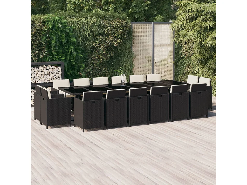 17-delige Tuinset met kussens poly rattan zwart