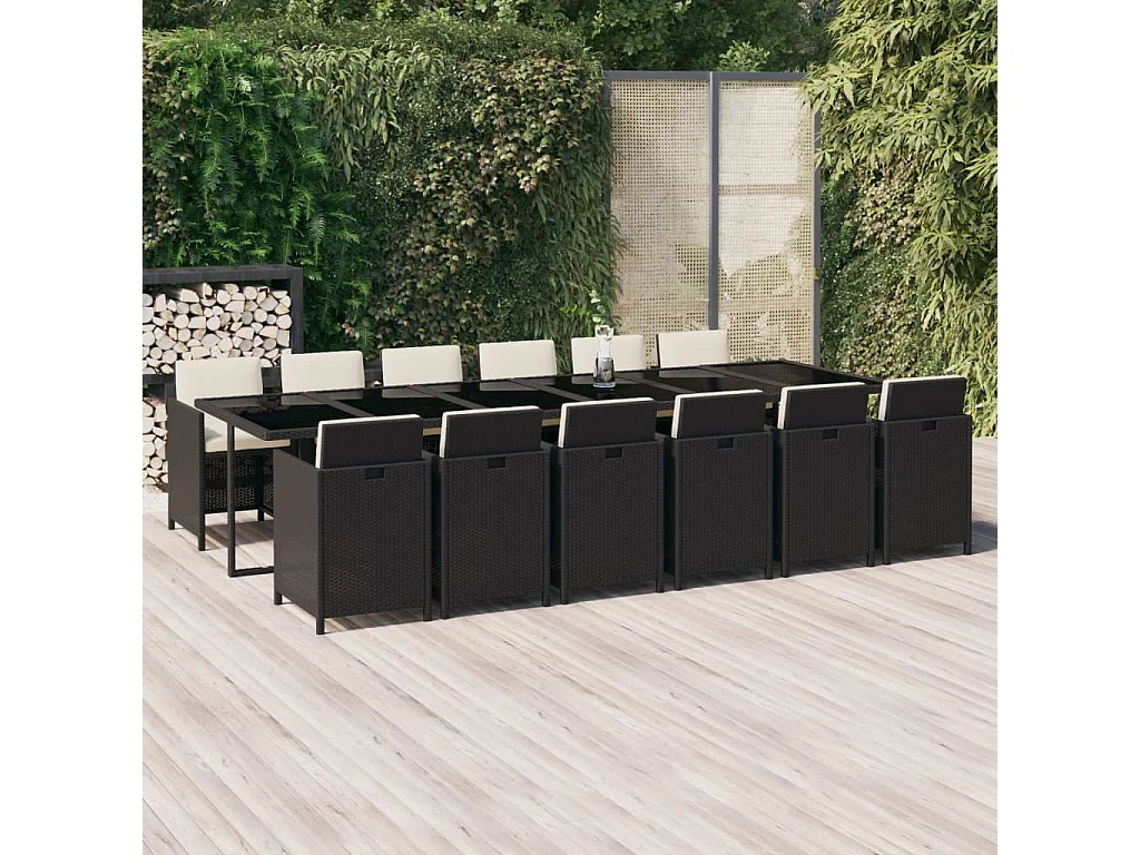 13-delige Tuinset met kussens poly rattan zwart