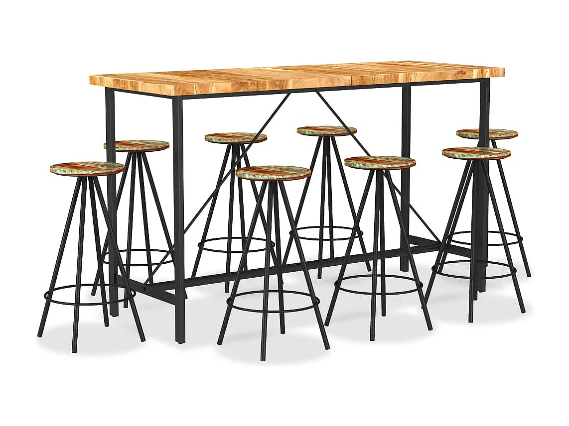9-delige Barset massief acaciahout en massief gerecycled hout