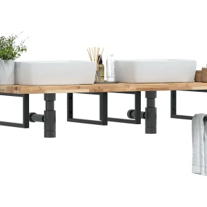 Badkamer wandschap staal en massief acaciahout Badkamer wandschap staal en massief acaciahout