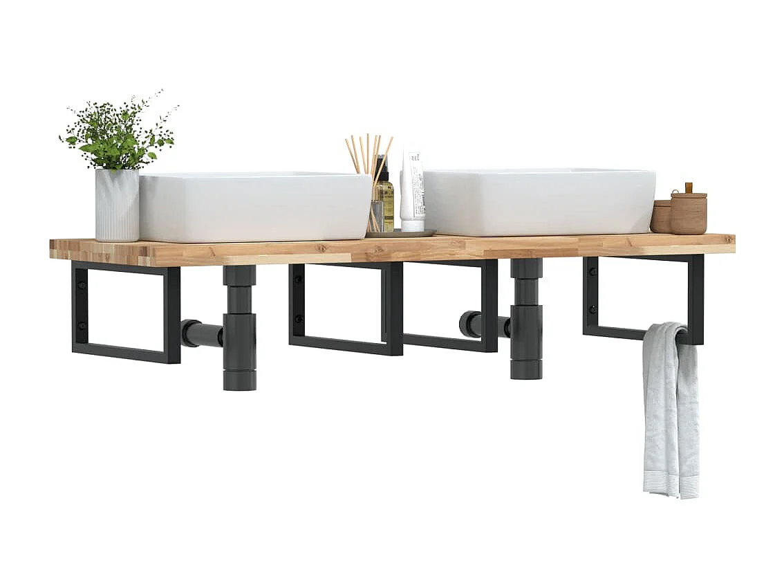 Badkamer wandschap staal en massief acaciahout