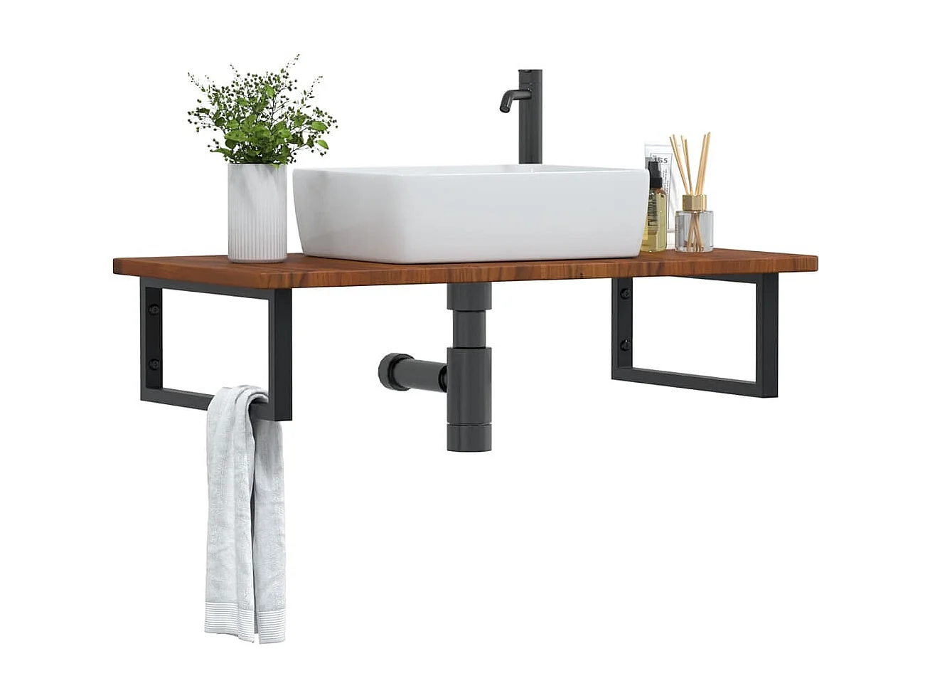 Badkamer wandschap staal en massief eikenhout