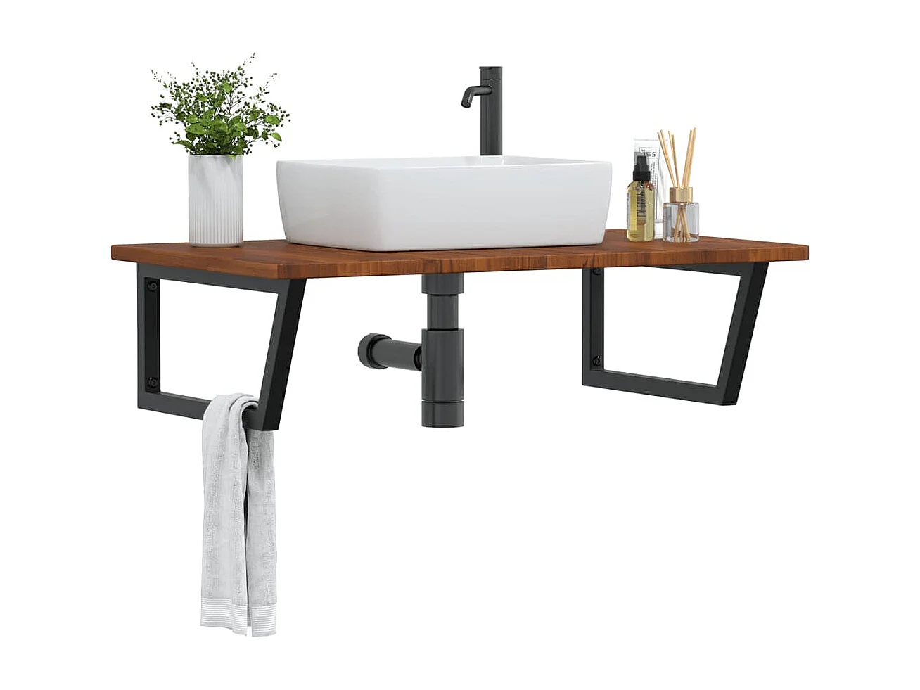 Badkamer wandschap staal en massief eikenhout