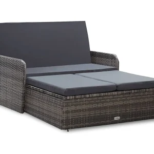 2-delige Loungeset met kussens poly rattan grijs
