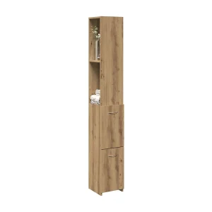 Badkamerkast 25x25x170 cm bewerkt hout artisanaal eikenkleurig