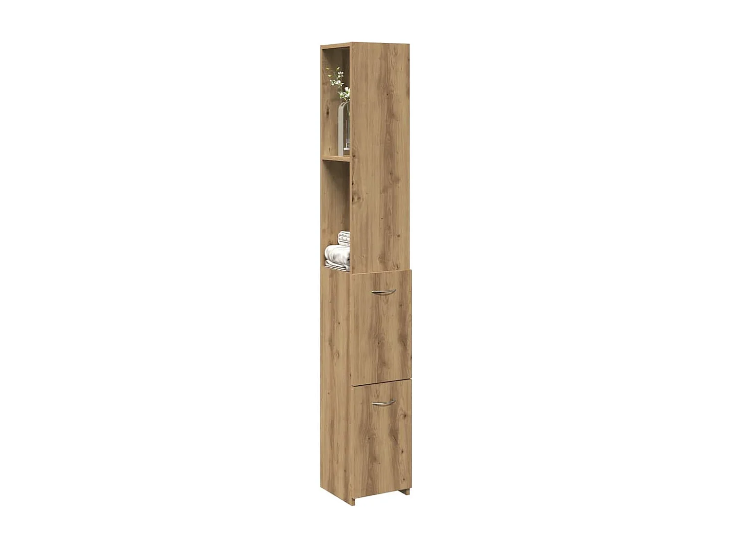 Badkamerkast 25x25x170 cm bewerkt hout artisanaal eikenkleurig