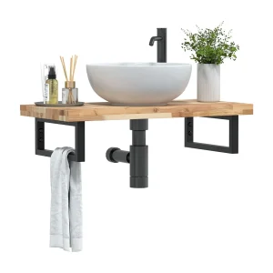 Badkamer wandschap staal en massief acaciahout Badkamer wandschap staal en massief acaciahout