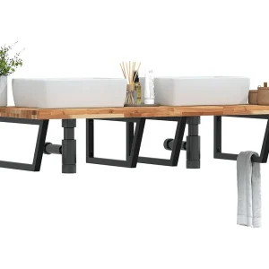 Badkamer wandschap staal en massief acaciahout Badkamer wandschap staal en massief acaciahout