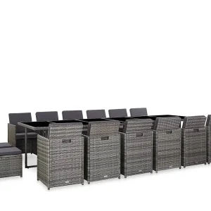 17-delige Tuinset met kussens poly rattan grijs