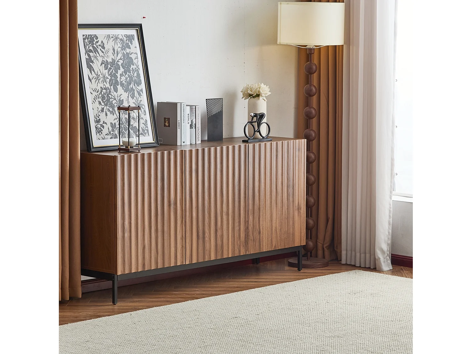 3-deurs dressoir - Donker geaderd eikenhout - Voor woonkamer, eetkamer - 150 x 40 x 80 cm
