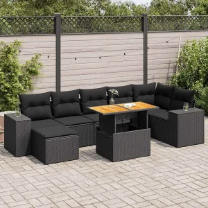 8-delige Loungeset met kussens poly rattan zwart 8-delige Loungeset met kussens poly rattan zwart