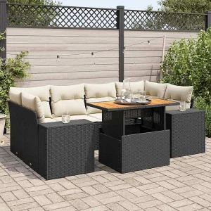 7-delige Loungeset met kussens poly rattan zwart 7-delige Loungeset met kussens poly rattan zwart