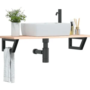 Badkamer wandschap staal en massief eikenhout
