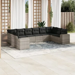 10-delige Loungeset met kussens poly rattan lichtgrijs 10-delige Loungeset met kussens poly rattan lichtgrijs