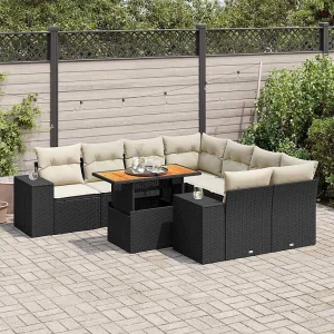 9-delige Loungeset met kussens poly rattan zwart 9-delige Loungeset met kussens poly rattan zwart
