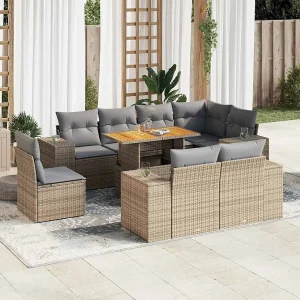 9-delige Loungeset met kussens poly rattan beige 9-delige Loungeset met kussens poly rattan beige