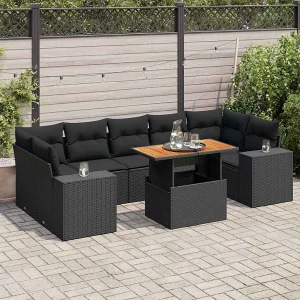 8-delige Loungeset met kussens poly rattan zwart 8-delige Loungeset met kussens poly rattan zwart