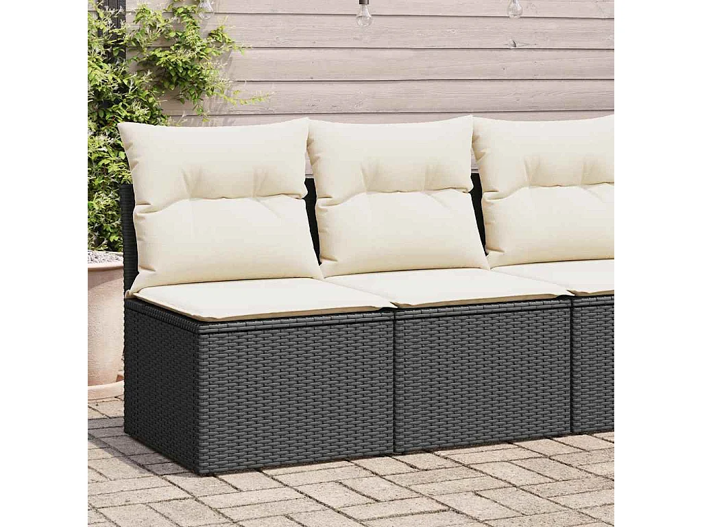 2-delige Loungeset met kussens poly rattan acacia zwart
