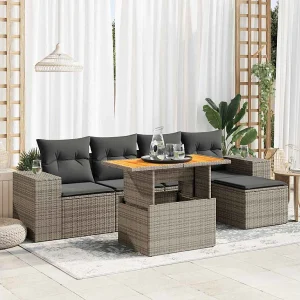 6-delige Loungeset met kussens poly rattan grijs 6-delige Loungeset met kussens poly rattan grijs